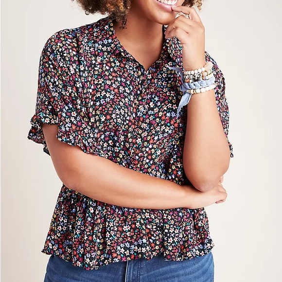 Floral Ruffle Sleeve Blouse - Picture 1 of 7